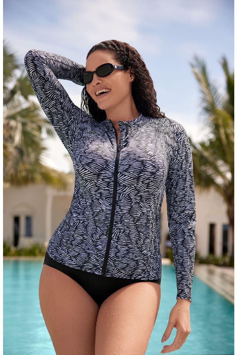 Long Sleeve Full Zip Chlorine Resistant Sunshirt, Alternate, color, Shifting Shape