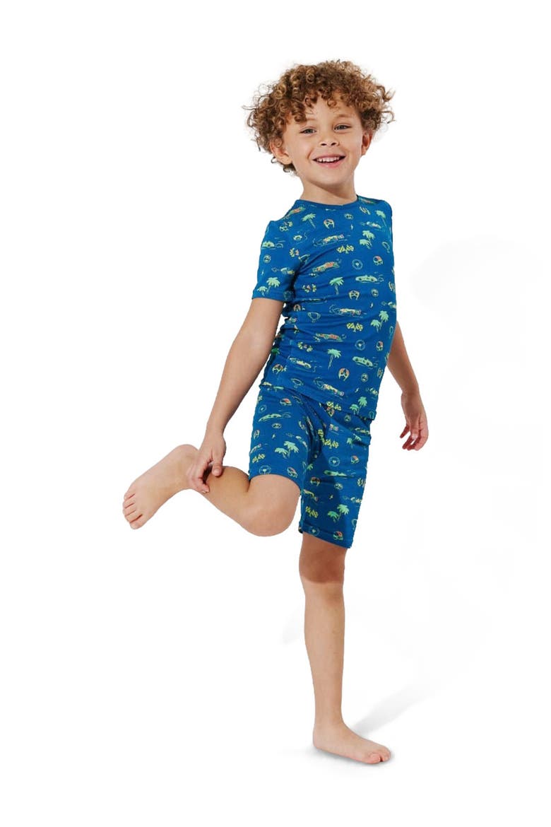 Monaco Blue Kids 2-Piece Short Sleeve & Shorts Pajama Set, Alternate, color, Monaco Blue