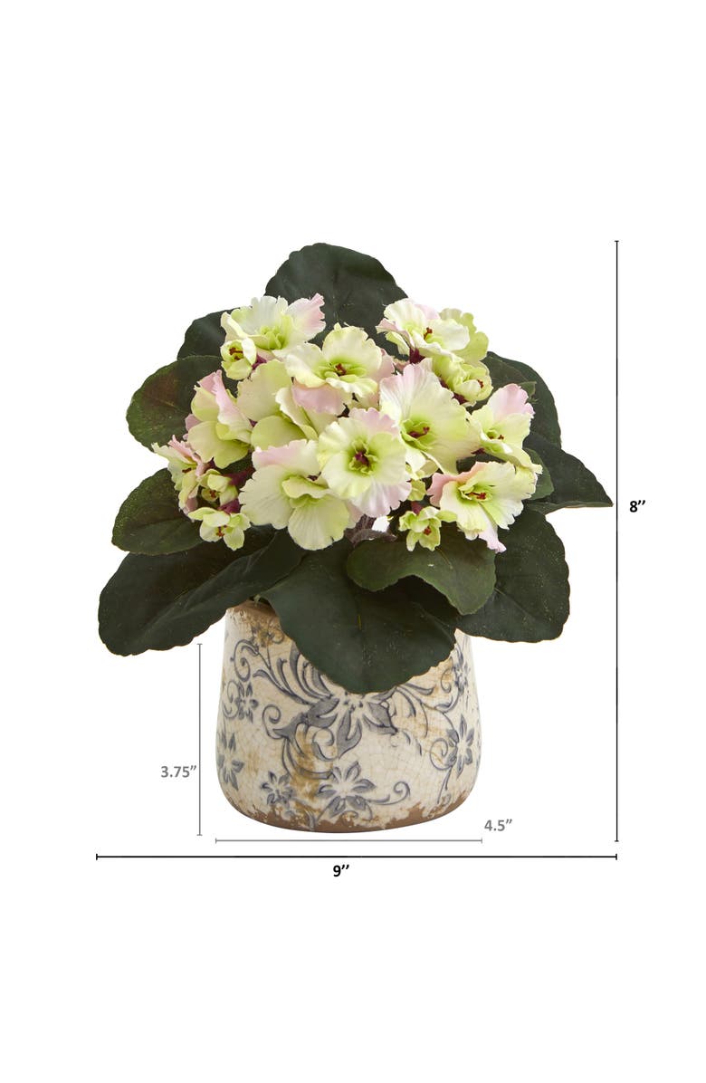 NEARLY NATURAL 8-in African Violet Artificial Plant in Floral Design Vase, Alternate, color, Cream/Purple