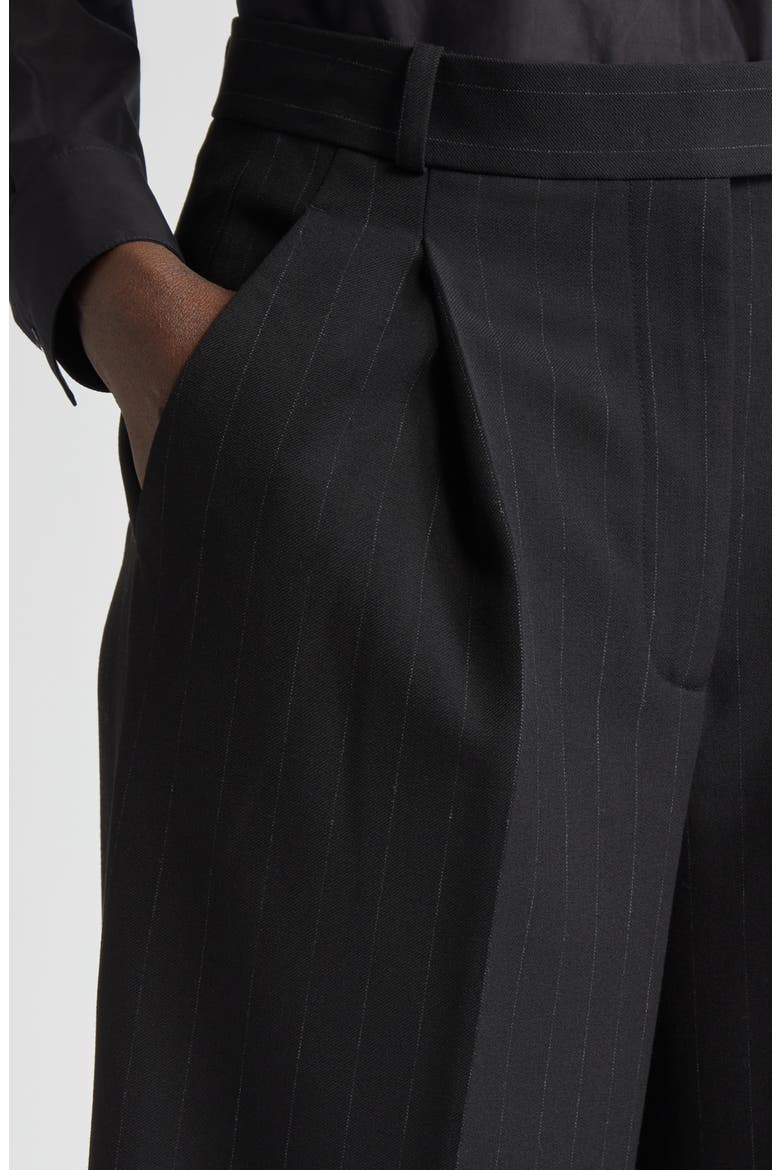Pinstripe Luxe Suiting Wide Leg Pants, Alternate, color, BLACK