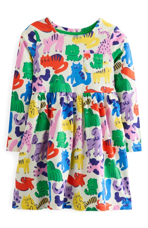 Mini Boden Kids' Fun Long Sleeve Jersey Dress In Multi Oatmeal Rainbow Pets