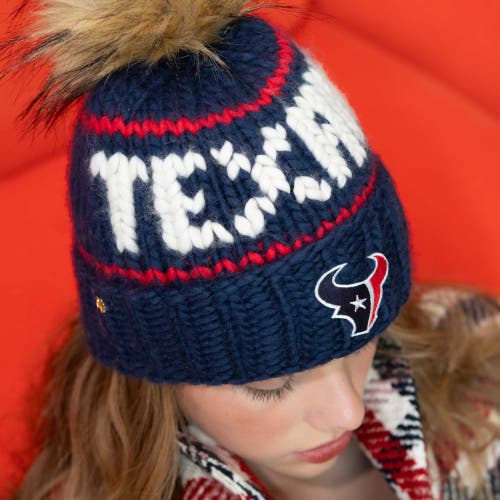 Lele Sadoughi Navy Texans Nfl Beanie With Faux Fur Pom In Blue