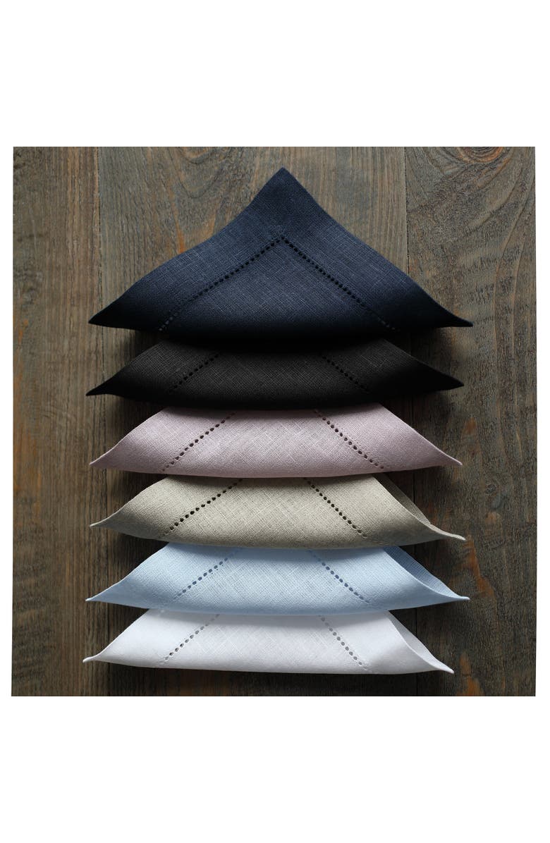 Solino Home Linen Cocktail Napkins Set of 12, 6 x 6 Inch for Dining Table, Holiday and Everyday Table Decor - Classic Hemstitch, Alternate, color, Black