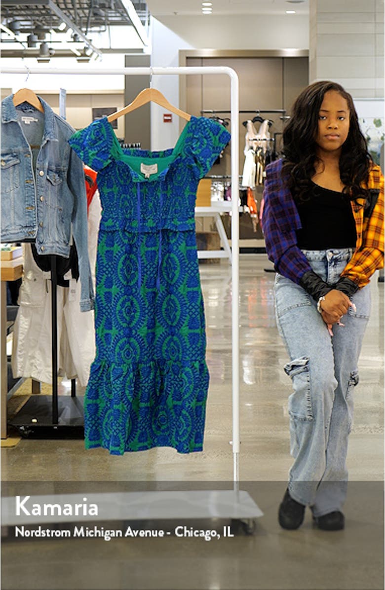 Selene Embroidered Smocked Cotton Midi Dress, sales video thumbnail