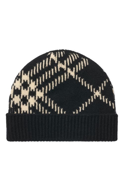 Burberry Check Cashmere Blend Beanie In Black