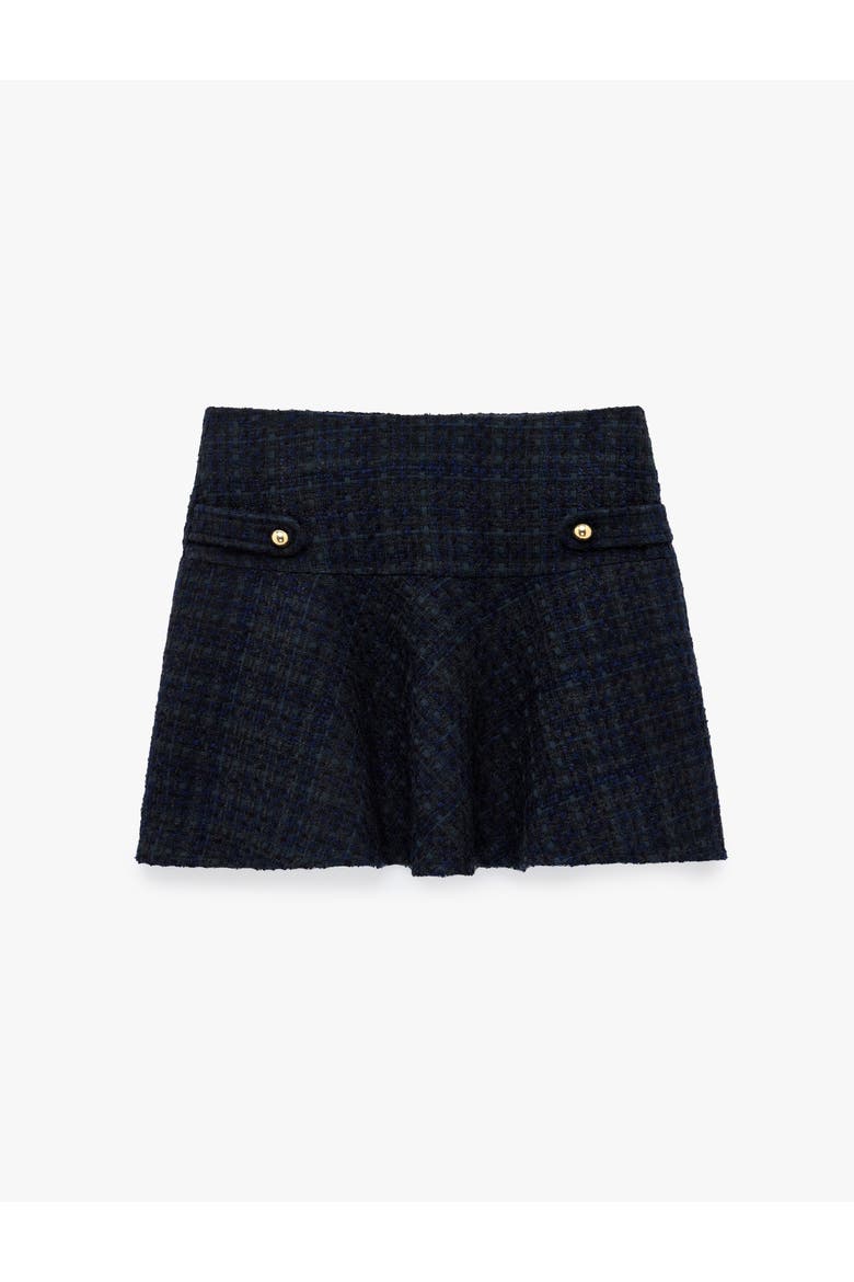 Plaid Tweed Flared Mini Skirt, Alternate, color, NAVY