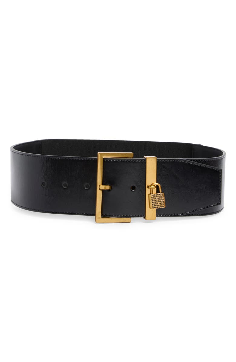 Kurt Geiger London Brixton Leather Belt, Main, color, Black/ Antique Brass