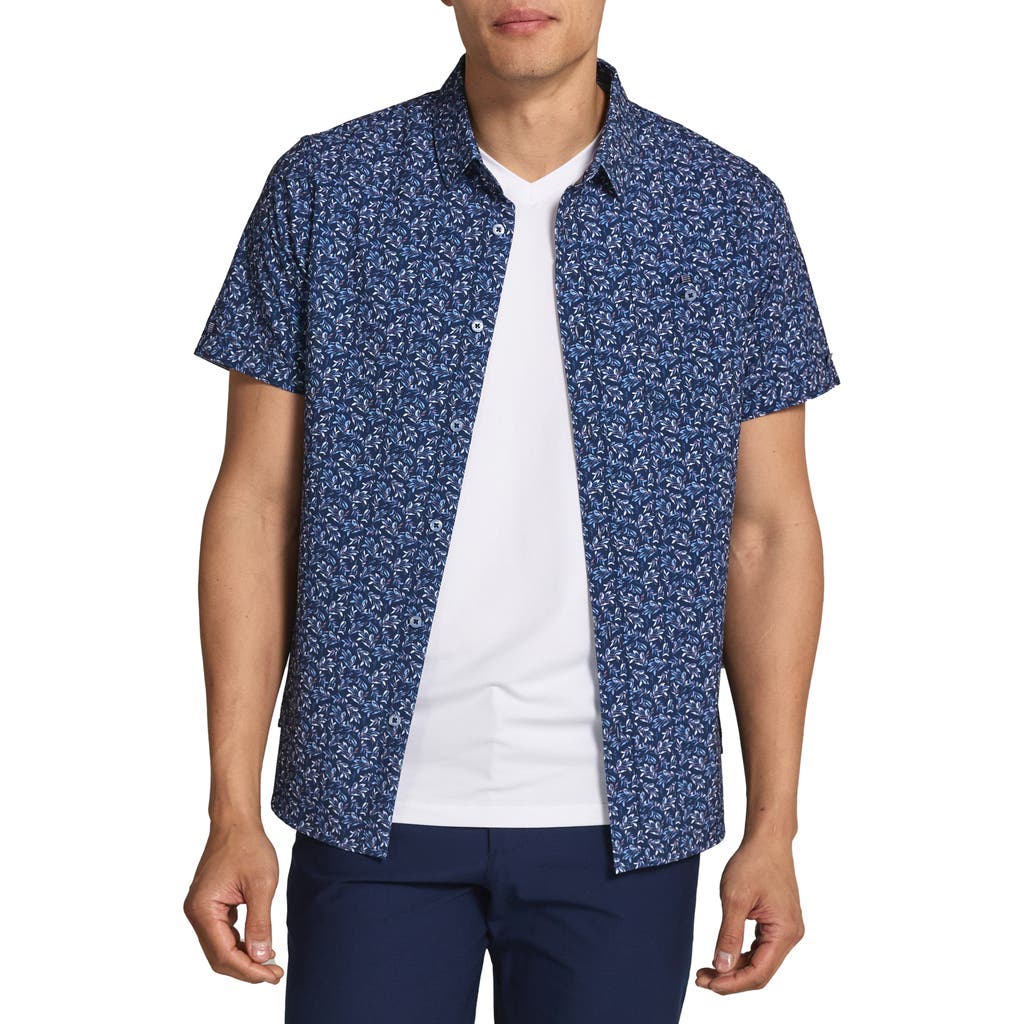 7 Diamonds Eliseo Floral Short Sleeve Performance Button-Up Shirt in Navy