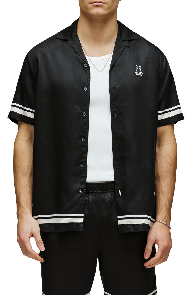 Psycho Bunny Aden Border Camp Shirt, Main, color, Black