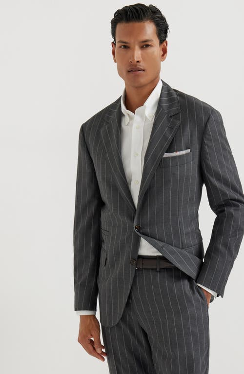 Brunello Cucinelli Chalk-stripe Wool Blazer In Gray