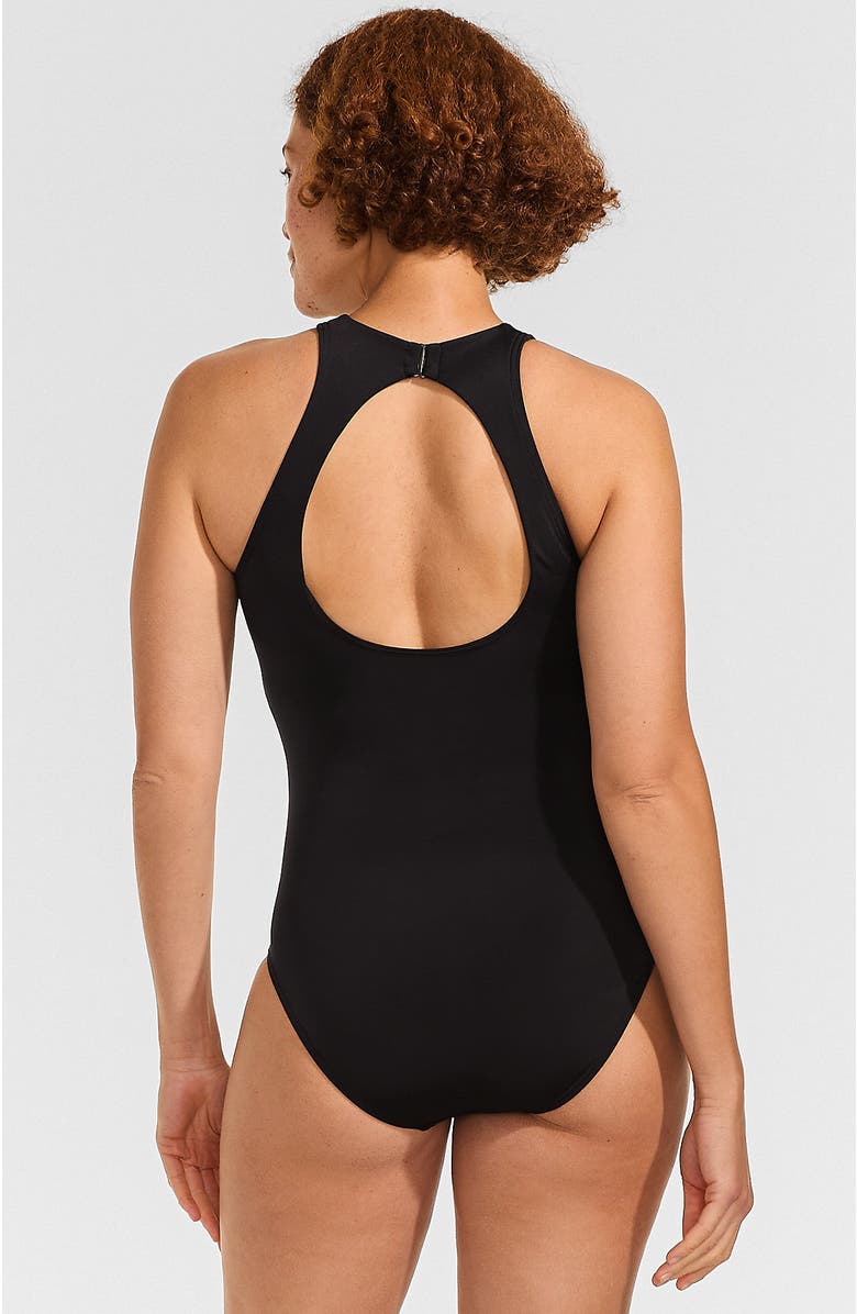 Lands' End D-Cup Tugless High Neck Portrait Back One Piece Swimsuit, Alternate, color, Black