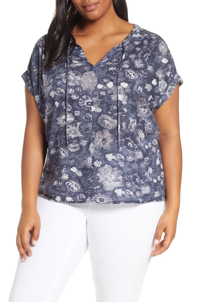 Caslon<sup>®</sup> Print Split Neck Blouse, Main, color, 