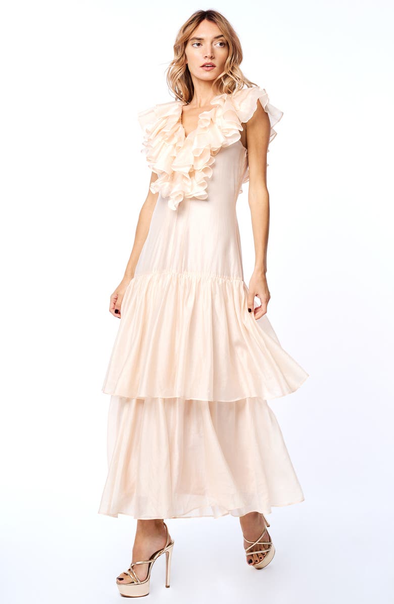 CIEBON Stelanie Flutter Sleeve Tiered Cocktail Dress, Alternate, color, Peach