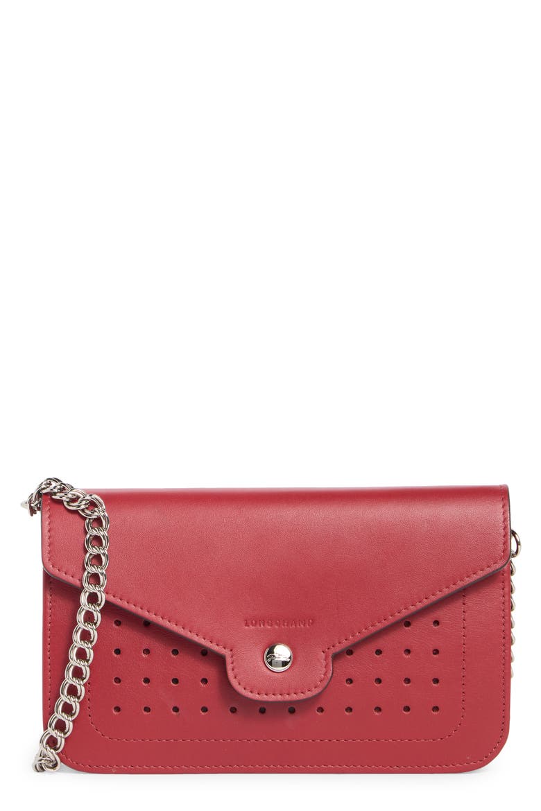 Mademoiselle Leather Wallet on a Chain, Main, color, GARNET RED
