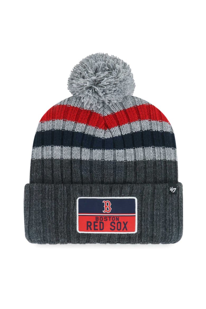 Men's '47 Gray Boston Red Sox Stack Cuffed Knit Hat with Pom, Main, color, Gray