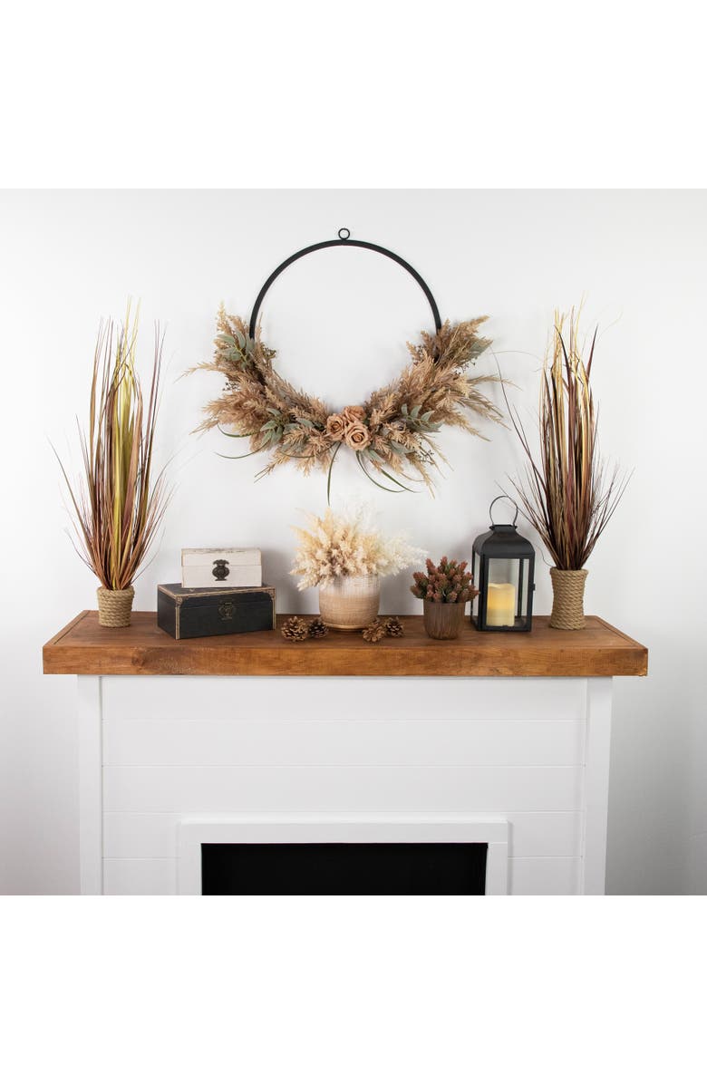 Northlight Fall Harvest Pale Rose and Thistle with Foliage Artificial Wreath, 24-Inch, Unlit, Alternate, color, Beige