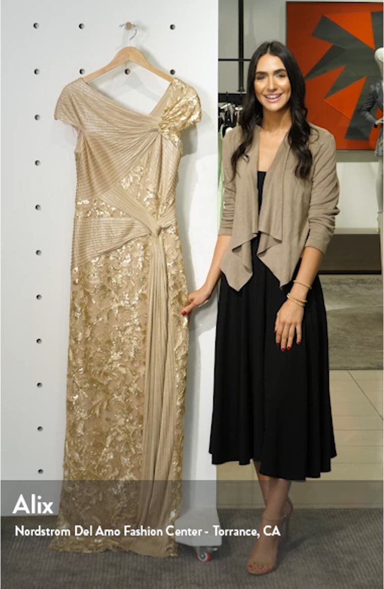 Pintuck Wrapped Embroidered Lace Gown, sales video thumbnail