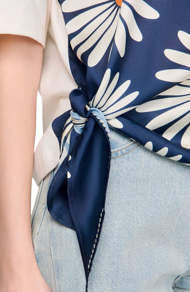 SANDRO Scarf print T-shirt, Alternate, color, Deep Blue / Ocher