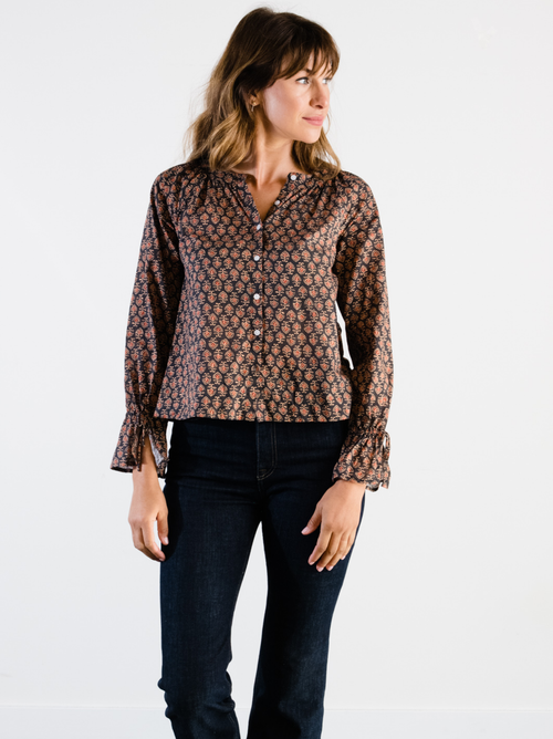 Able Kristen Button Down Blouse In Dark Block Print