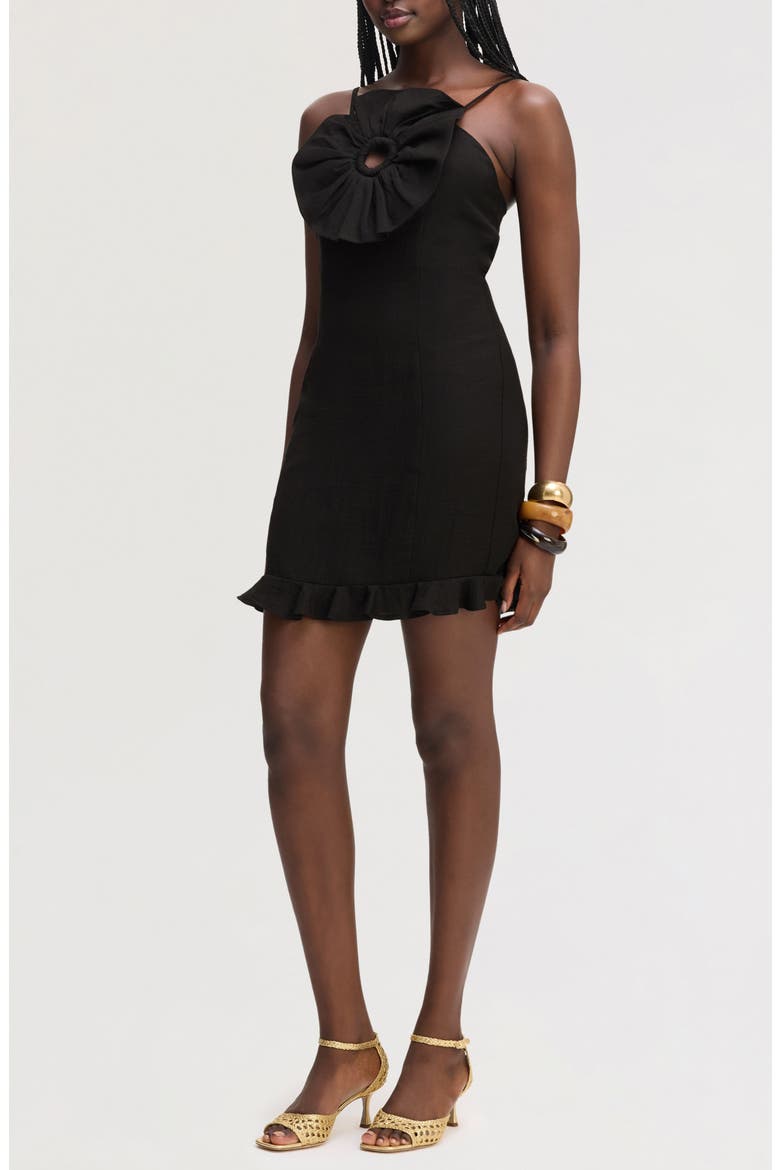 3D Flower Minidress, Alternate, color, TRUE BLACK