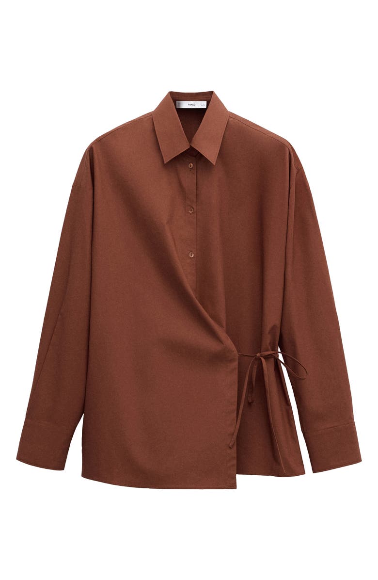 MANGO Oversize Faux Wrap Cotton Button-Up Shirt, Alternate, color, 