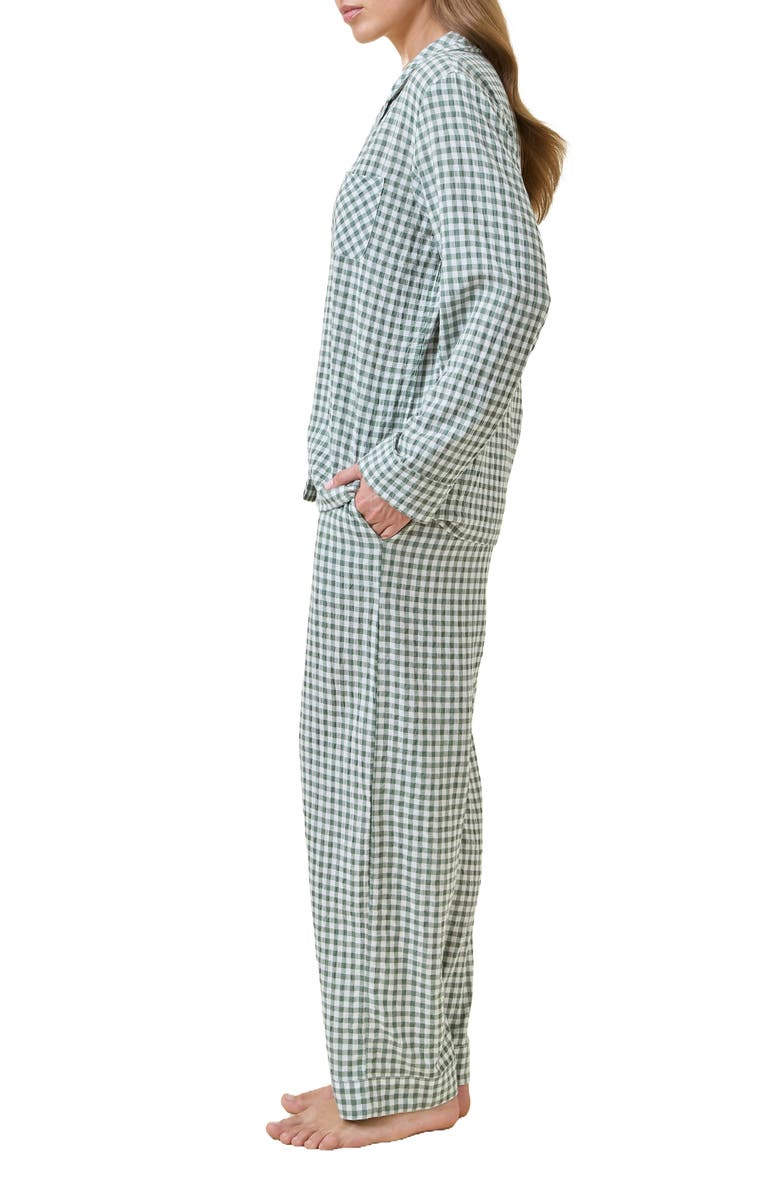 Papinelle Seersucker Gingham Cotton Blend Pajamas, Alternate, color, Deep Moss