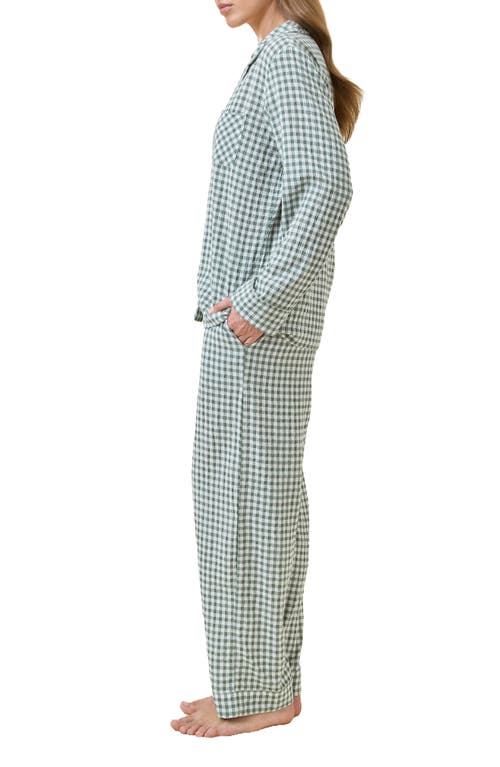 Papinelle Seersucker Gingham Full Length Pj Set In Deep Moss