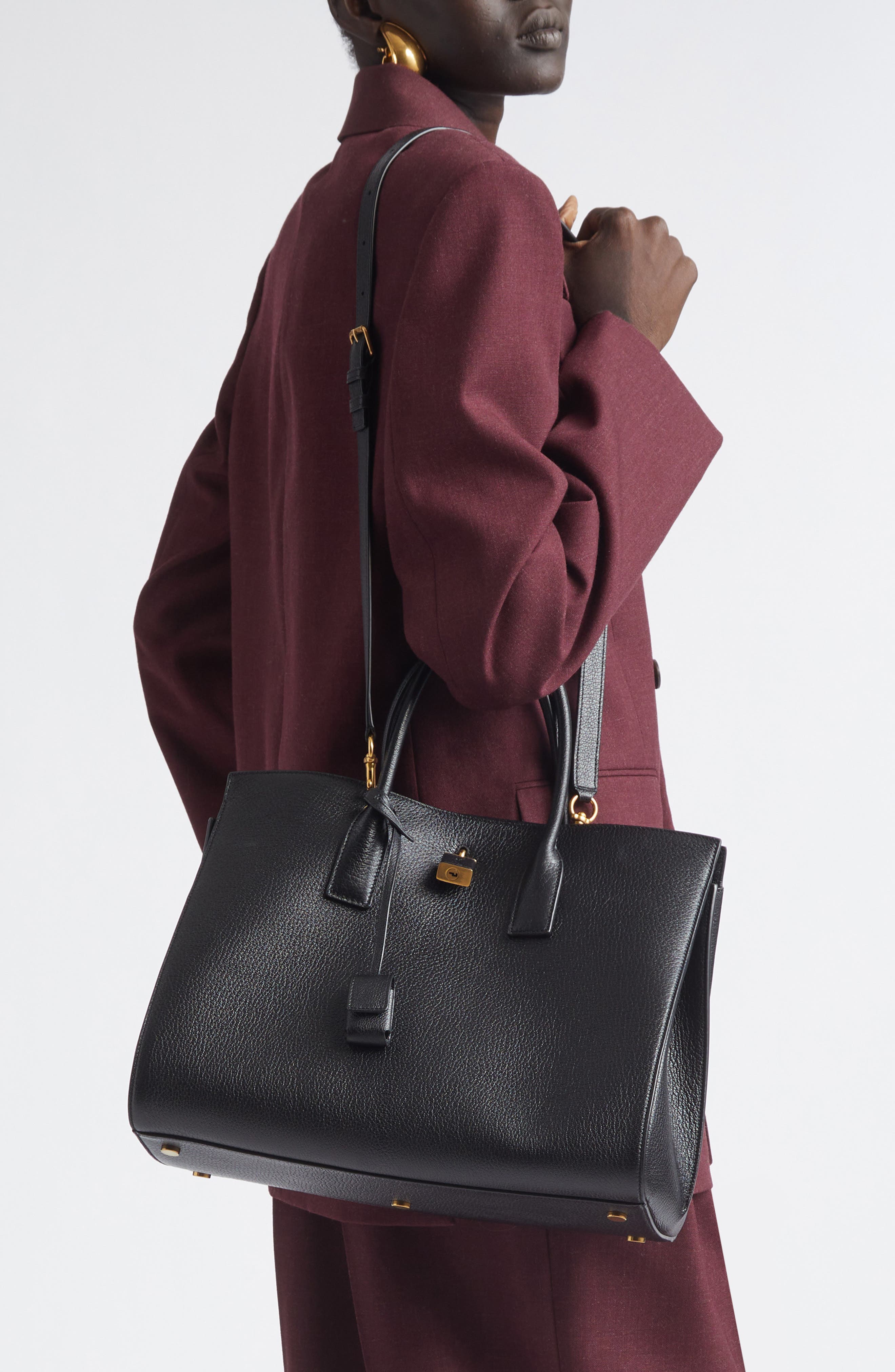 Saint Laurent Large Sac de Jour Leather Tote, Alternate, color, Black/ Toasted Brown