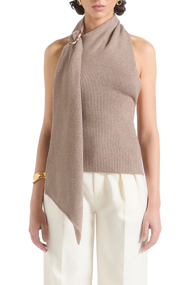 Elodie Knitted Draped Halterneck Top, Alternate, color, Taupe