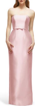 Alfred Sung Strapless Bow Belt Satin Twill Column Gown