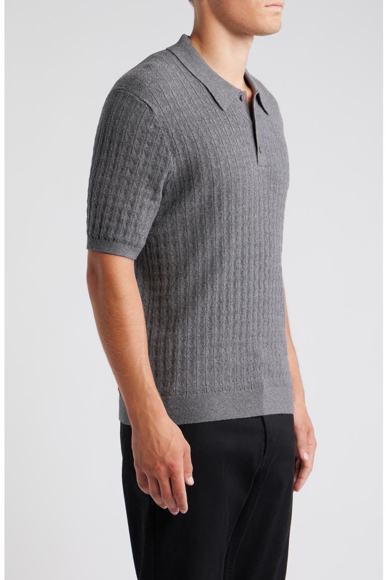 Naples Diamond Ribbed Cotton & Cashmere Polo Sweater, Alternate, color, GREY MARL