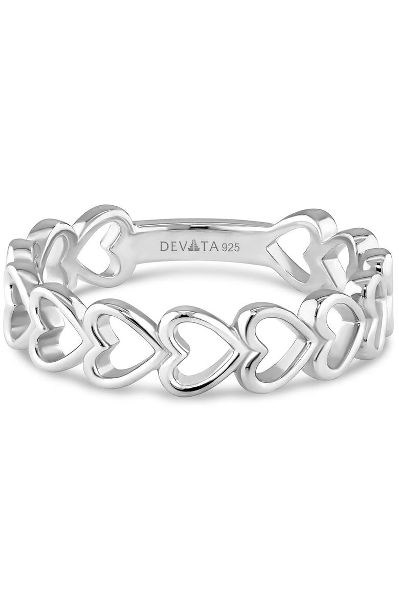 DEVATA Open Heart Ring in Rhodium Plated Sterling Silver, Main, color, Silver