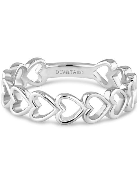 Open Heart Ring in Rhodium Plated Sterling Silver