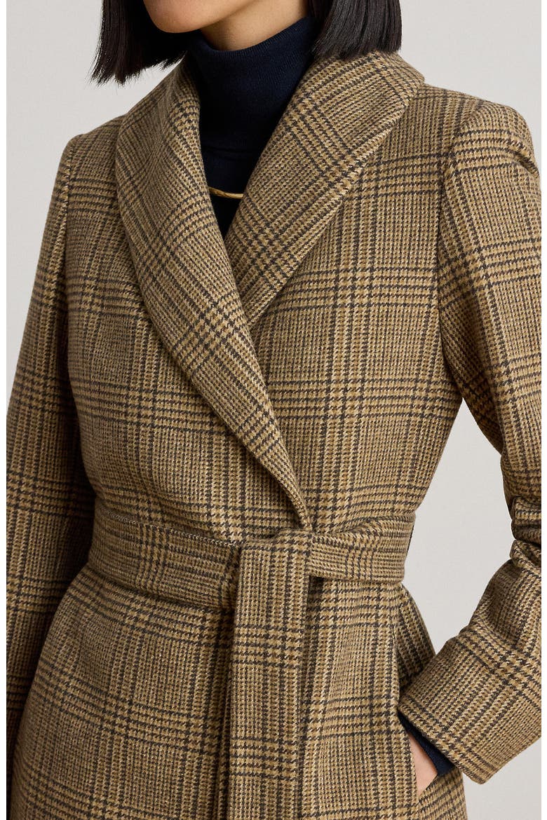 Plaid Wool Wrap Coat, Alternate, color, HAZEL PLAID