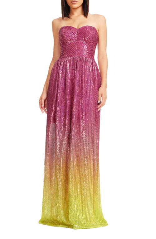 Dress the Population Audrina Sequin Straples Gown in Raspberry-Lemon at Nordstrom, Size Xx-Large