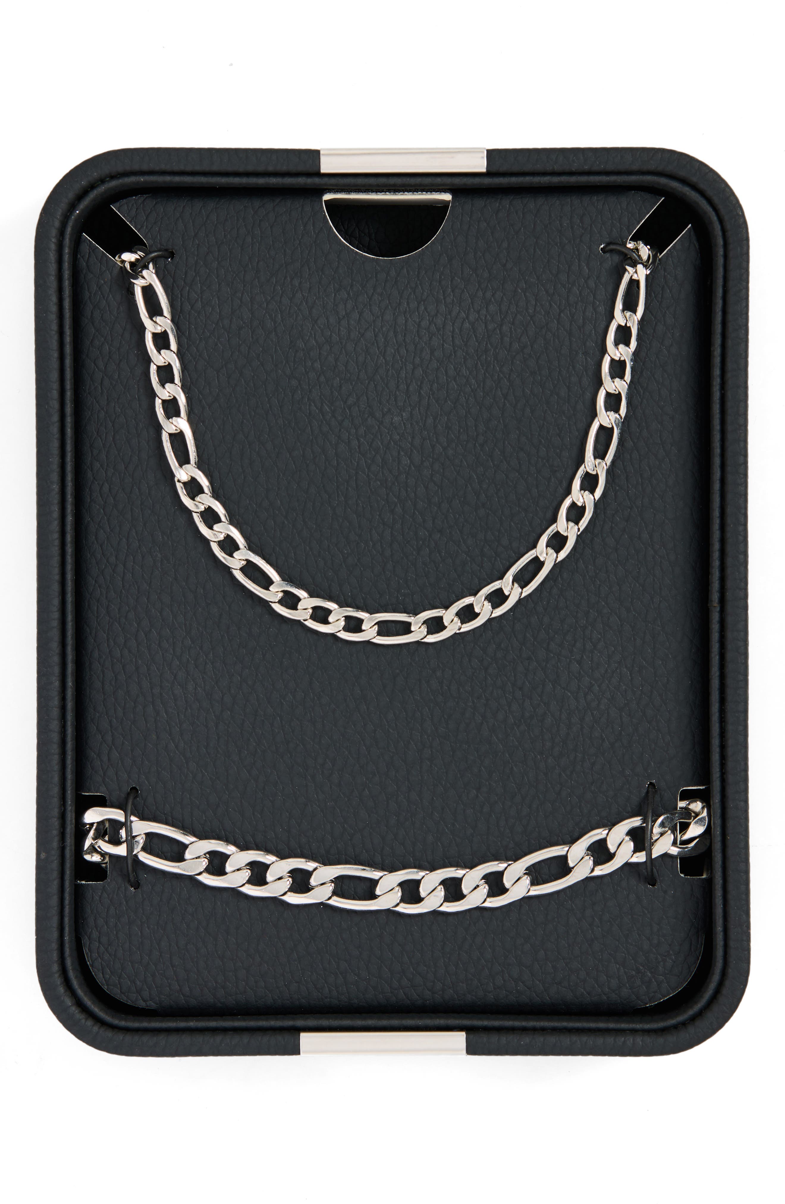 NORDSTROM RACK Men's Stainless Steel Figaro Chain Necklace & Bracelet Set