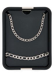 NORDSTROM RACK Men's Stainless Steel Figaro Chain Necklace & Bracelet Set