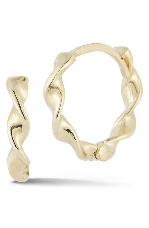 14k Gold Twist Huggie Hoop Earrings