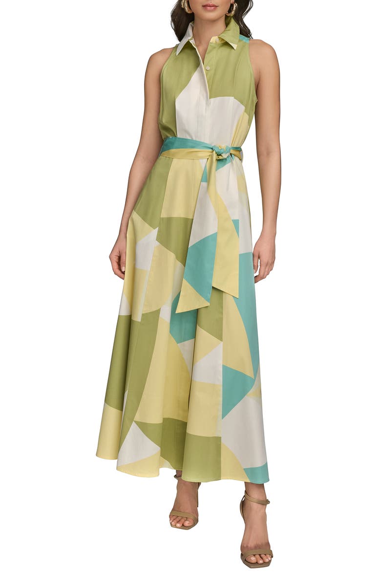 Abstract Print Sleeveless Stretch Cotton Maxi Shirtdress, Main, color, KIWI MULTI