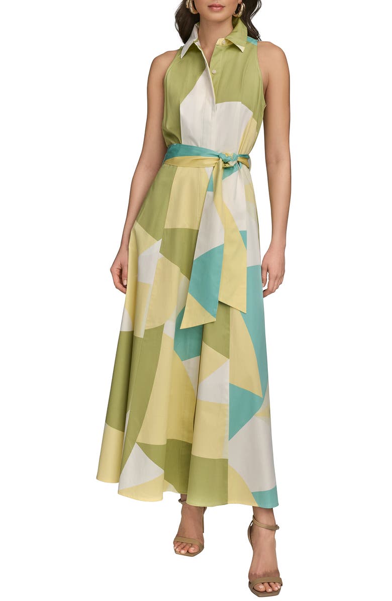 Donna Karan New York Abstract Print Sleeveless Stretch Cotton Maxi Shirtdress, Main, color,