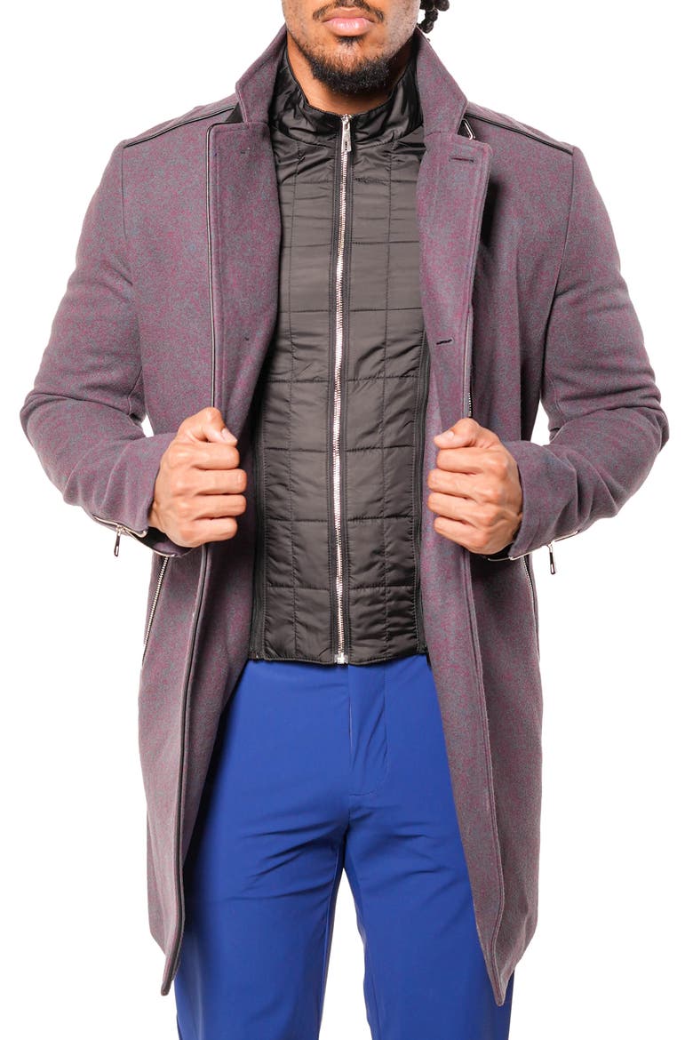 Captainbordeaux Blue Wool Blend Car Coat with Quilted Bib, Alternate, color, BLUE