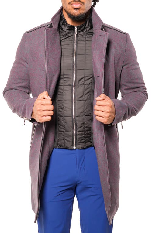 Maceoo Captainbordeaux Blue Wool Blend Car Coat With Quilted Bib In Blue