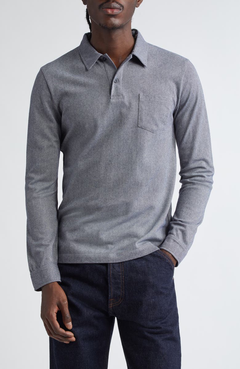 Sunspel Riviera Supima<sup>®</sup> Cotton Piqué Polo, Main, color, Navy Twist