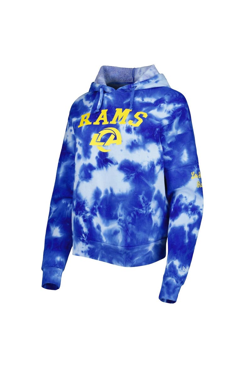 Women's New Era Royal Los Angeles Rams Cloud Dye Fleece Pullover Hoodie, Alternate, color, Royal