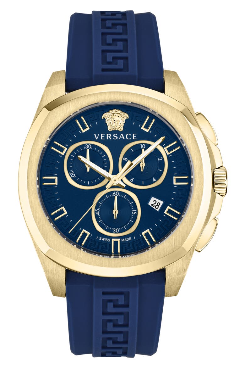 Silicone Strap Chronograph Watch, 43mm, Main, color, GOLD