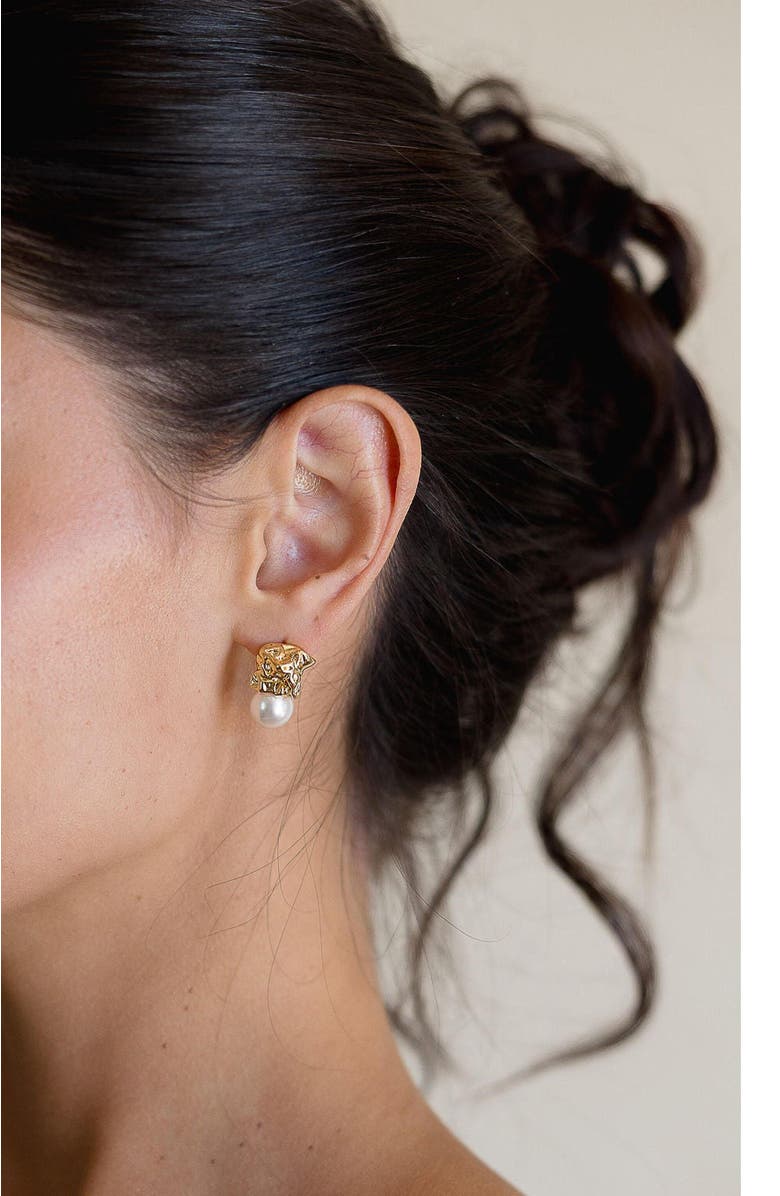 Untamed Petals Gossamer Pearl Drop Earrings, Alternate, color, Gold