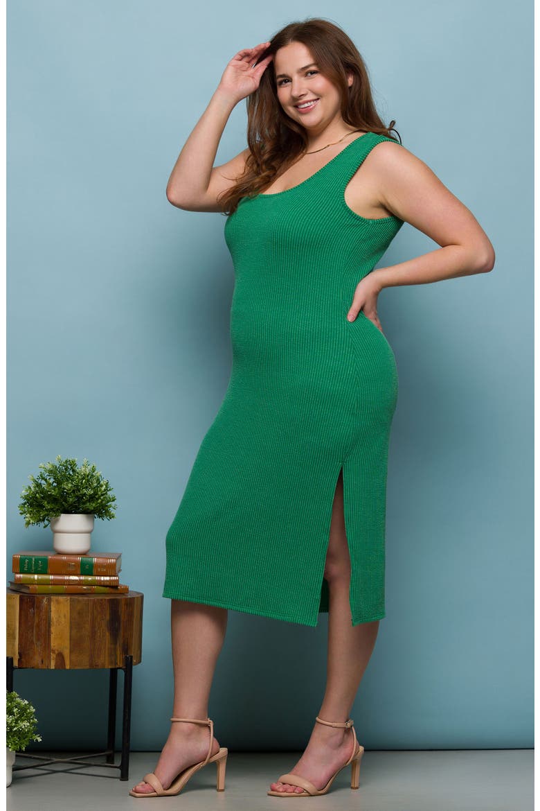 Sleeveless Rib Midi Dress, Alternate, color, GREEN