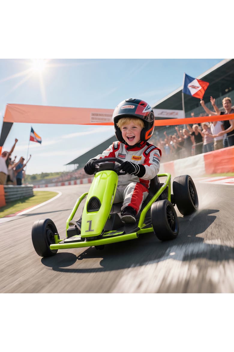 24V Drifting Electric Go Kart 8.1 MPH with Slow Start Music Horn Safety Belt, Alternate, color, Green