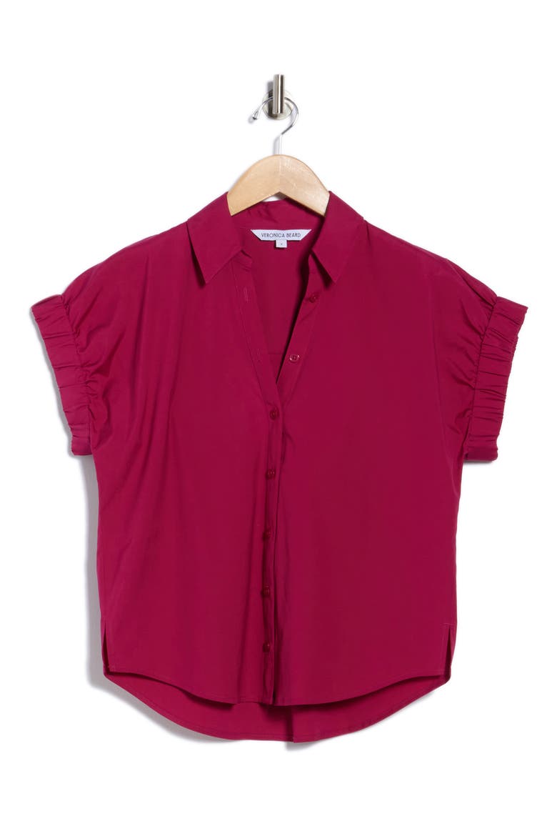 Matera Cap Sleeve Button-Up Shirt, Alternate, color, WILDBERRY