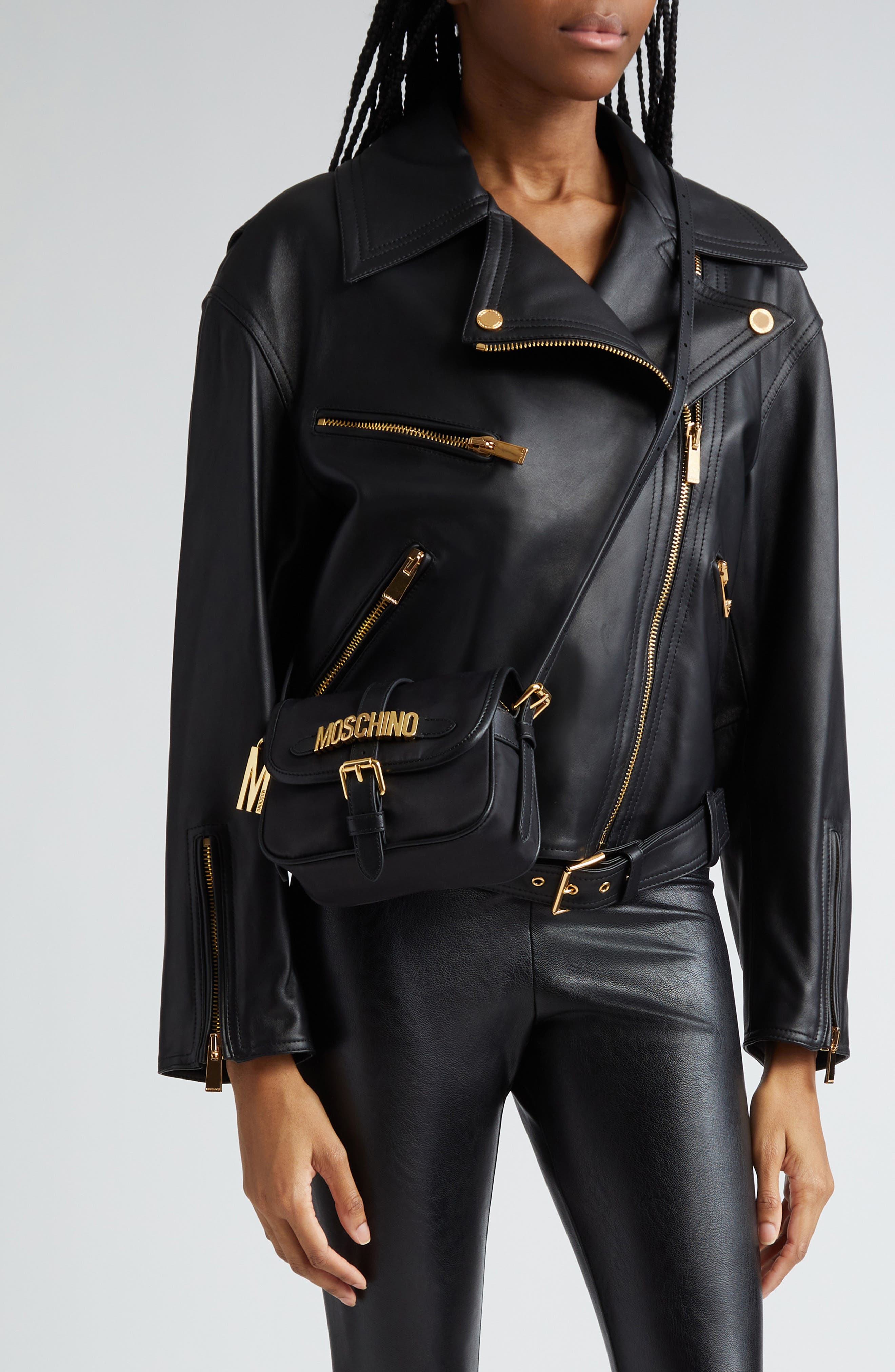 Moschino Logo Nylon Crossbody Saddle Bag, Alternate, color, 